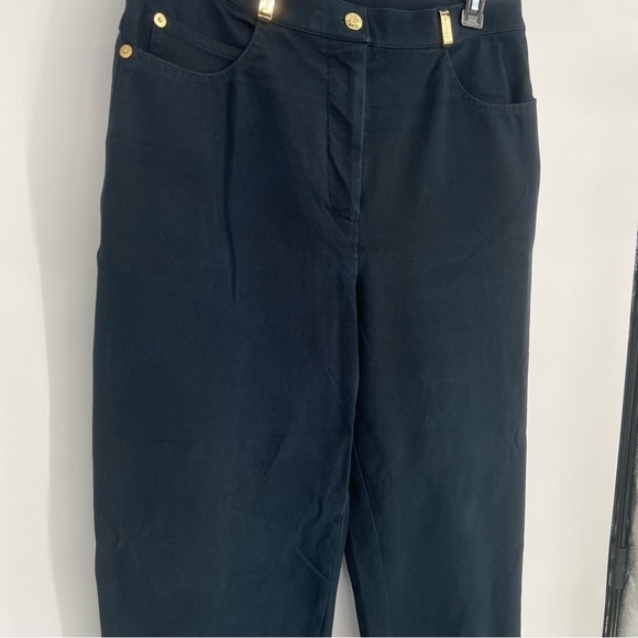 St John Sport Navy Trousers Gold Hardware Belt Loop Pants - Picture 3 of 16